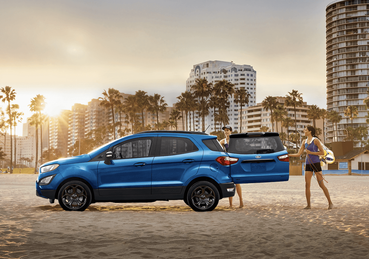image of blue 2022 ford ecosport on the beach