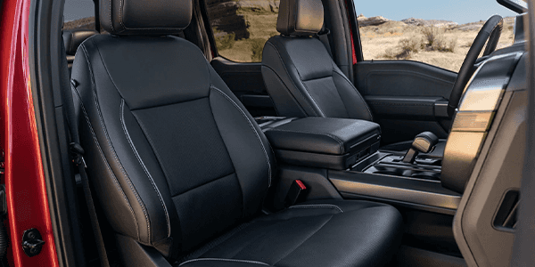 vehicle interior with black leather seats