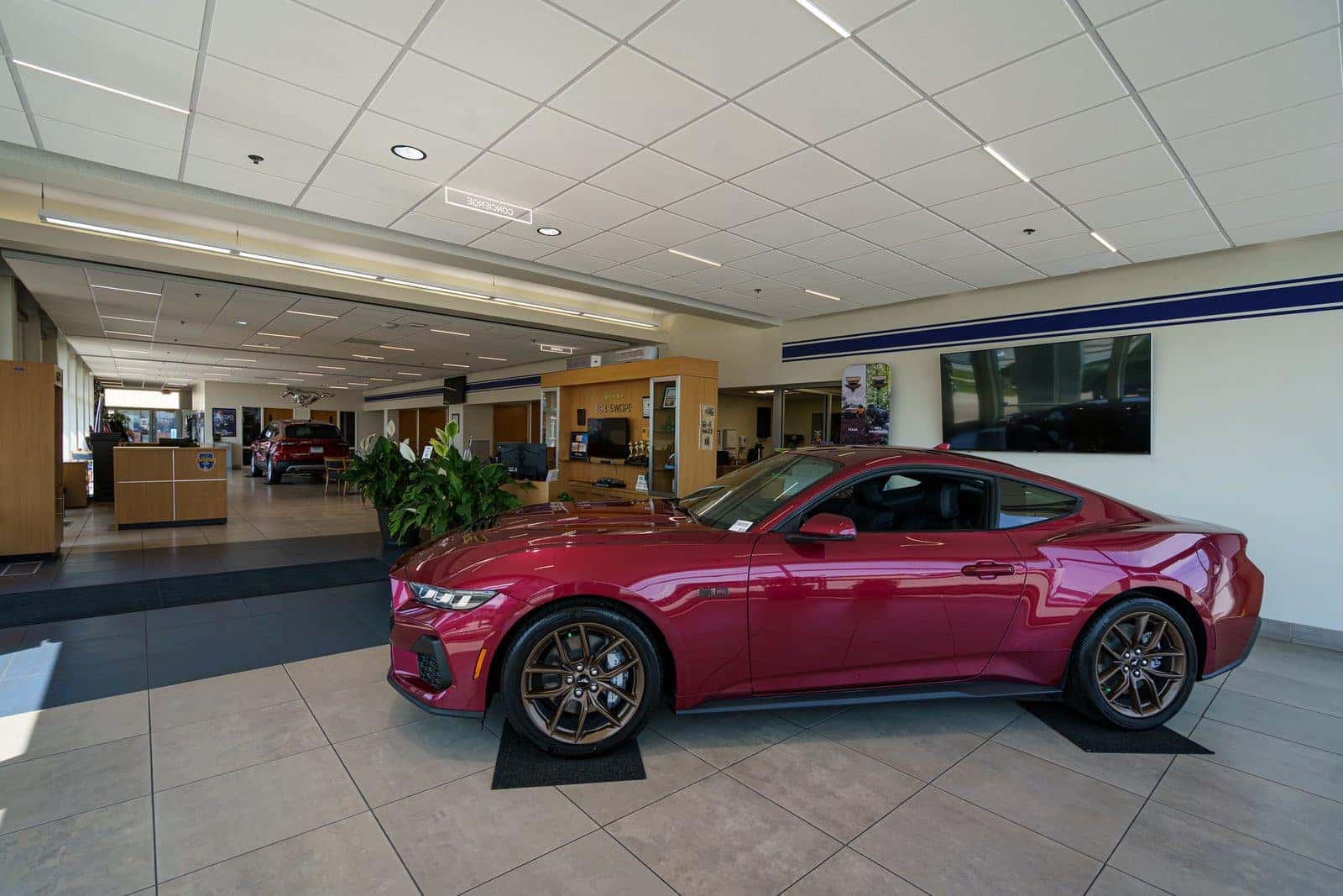 Ford Mustang displayed inside the Bob Swope Ford showroom