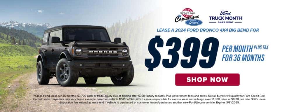 $399/mo lease for 36 months on Ford Bronco 4x4 Big Bend