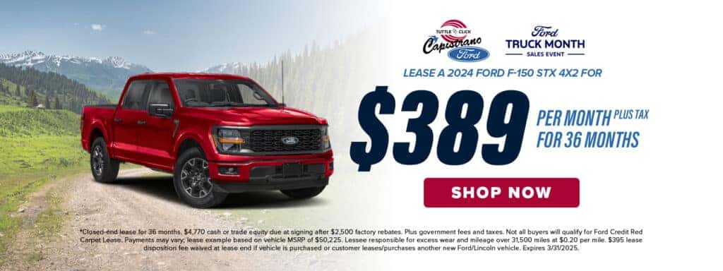 $389/mo lease for 36 months on Ford F-150 2.7L STX 4x2