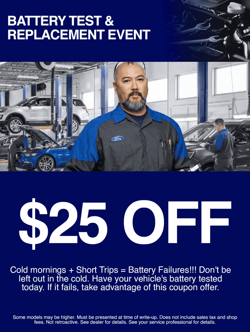 Ford Smithfield Battery Test and Replacement Event $25 off