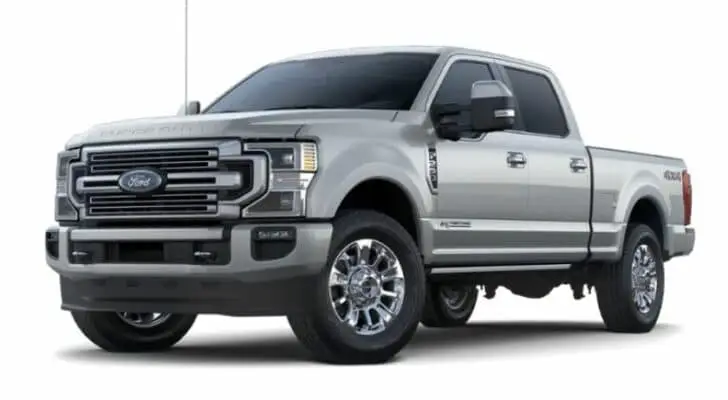 A silver 2021 Ford Super Duty F-250 Limited is angled left.