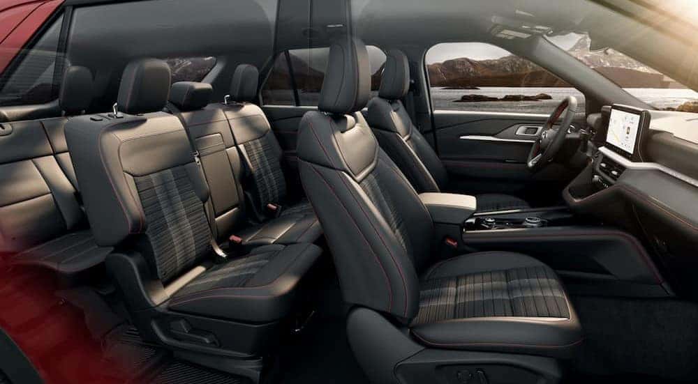 The gray interior and dash in a 2025 Ford Explorer is shown.