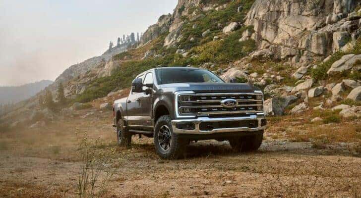 A grey 2023 Ford F-250 Tremor is shown from the front at an angle.