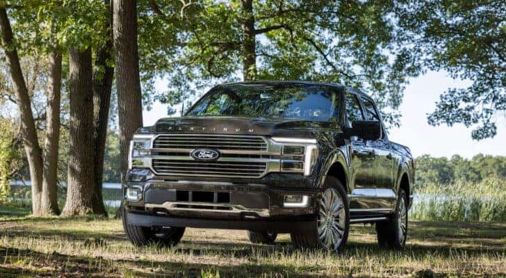 A grey 2024 Ford F-150 for sale near Westcliffe is shown from the front at an angle.