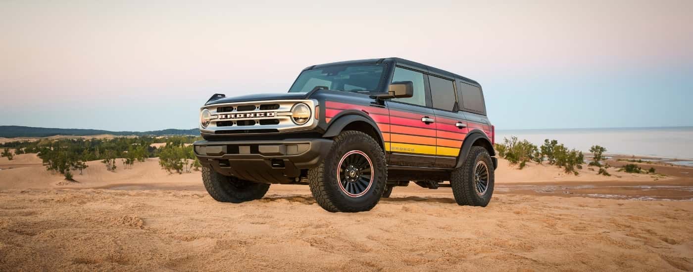 A grey 2025 Ford Bronco Free Wheeling from the front.