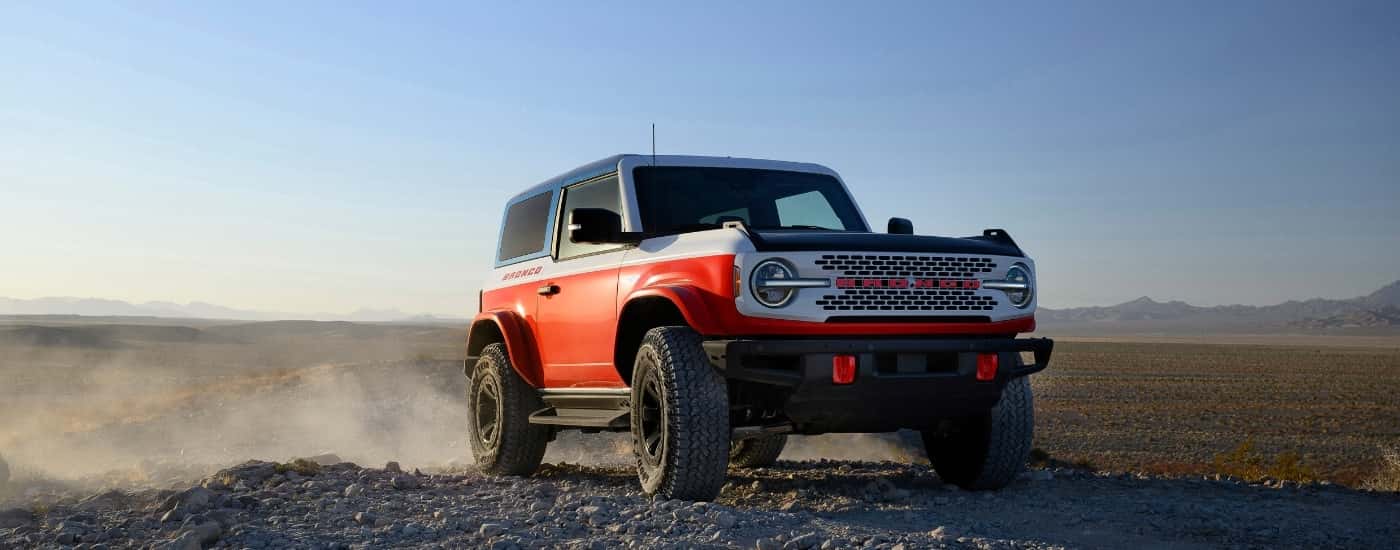 A red 2025 Ford Bronco Stroppe from the front.