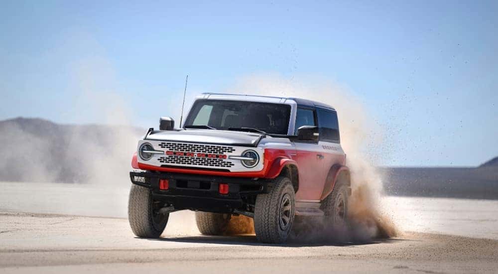 A red 2025 Ford Bronco Stroppe Edition from the front.
