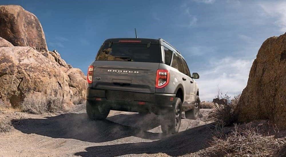 A gray 2024 Ford Bronco Sport for sale off-roading