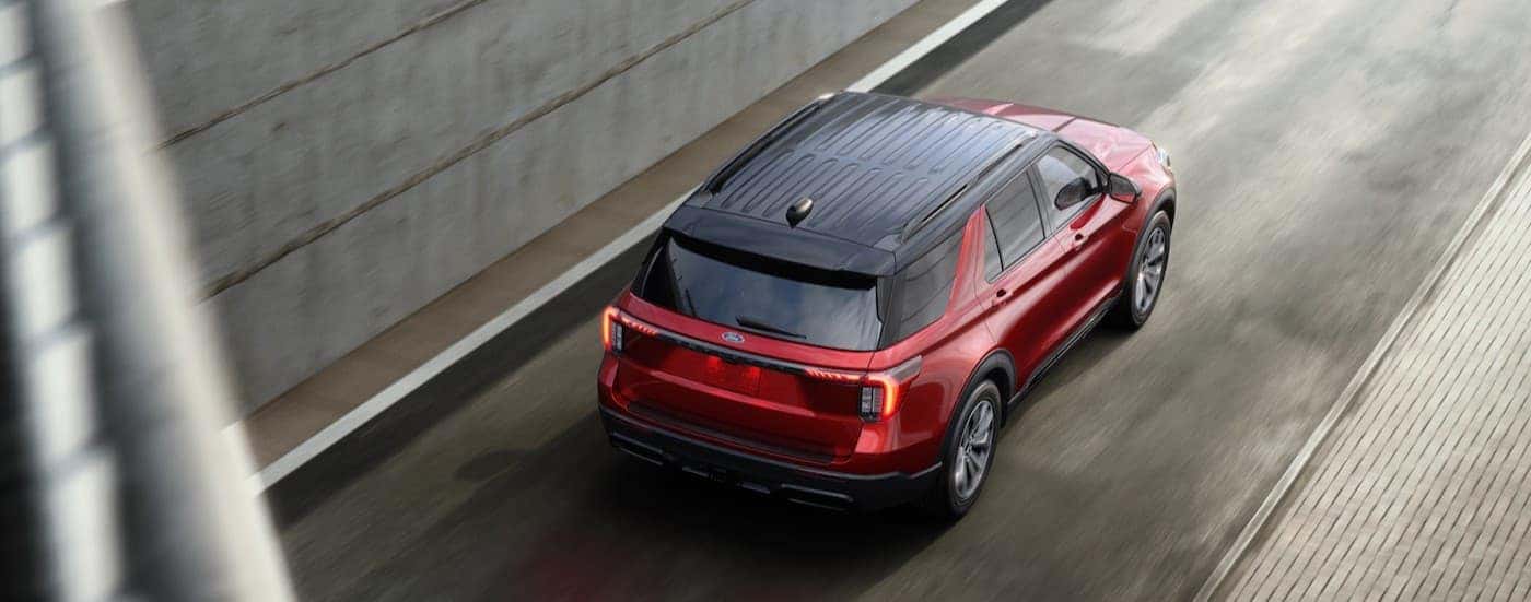 Aerial view of a black and red 2025 Ford Explorer.