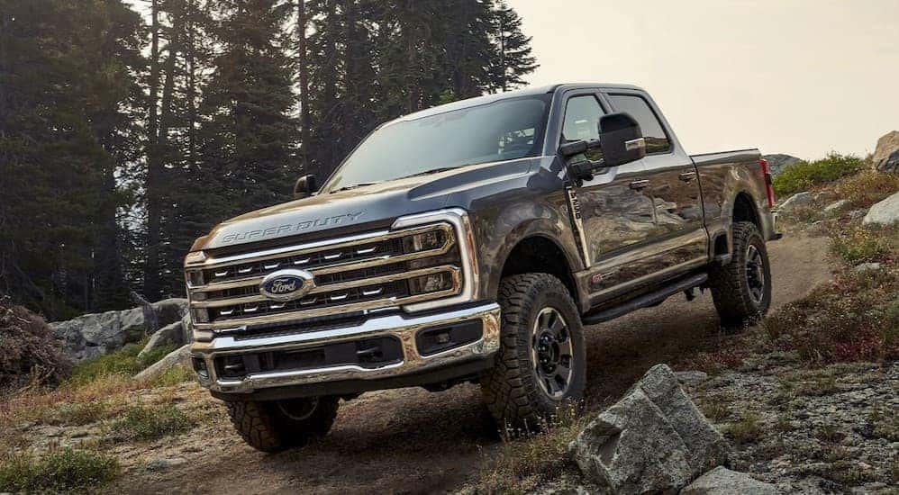 A gray 2025 Ford F-250 off-roading.