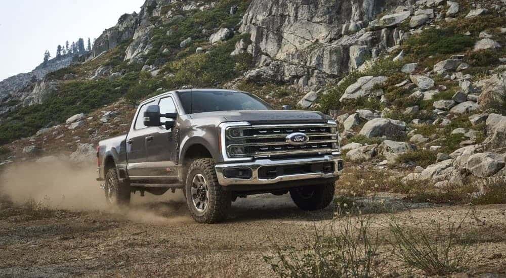 A gray 2024 Ford F-250 Super Duty Tremor parked off-road