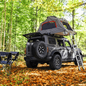 Photo of a Ford Bronco with a rooftop tent