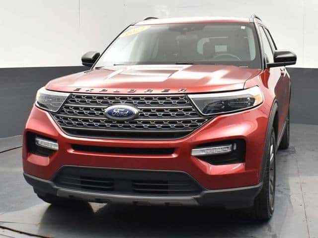 Front view of a certified pre-owned 2022 Ford Explorer showing bold grille design