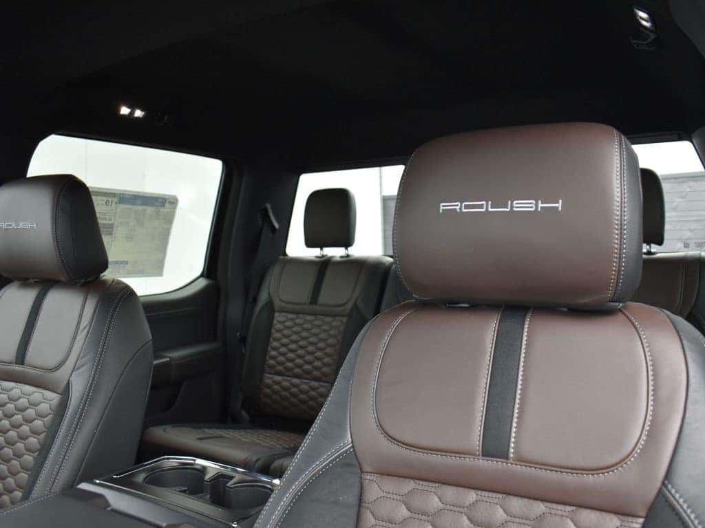 Close up of Ford F-150 Roush leather seats with premium stitching