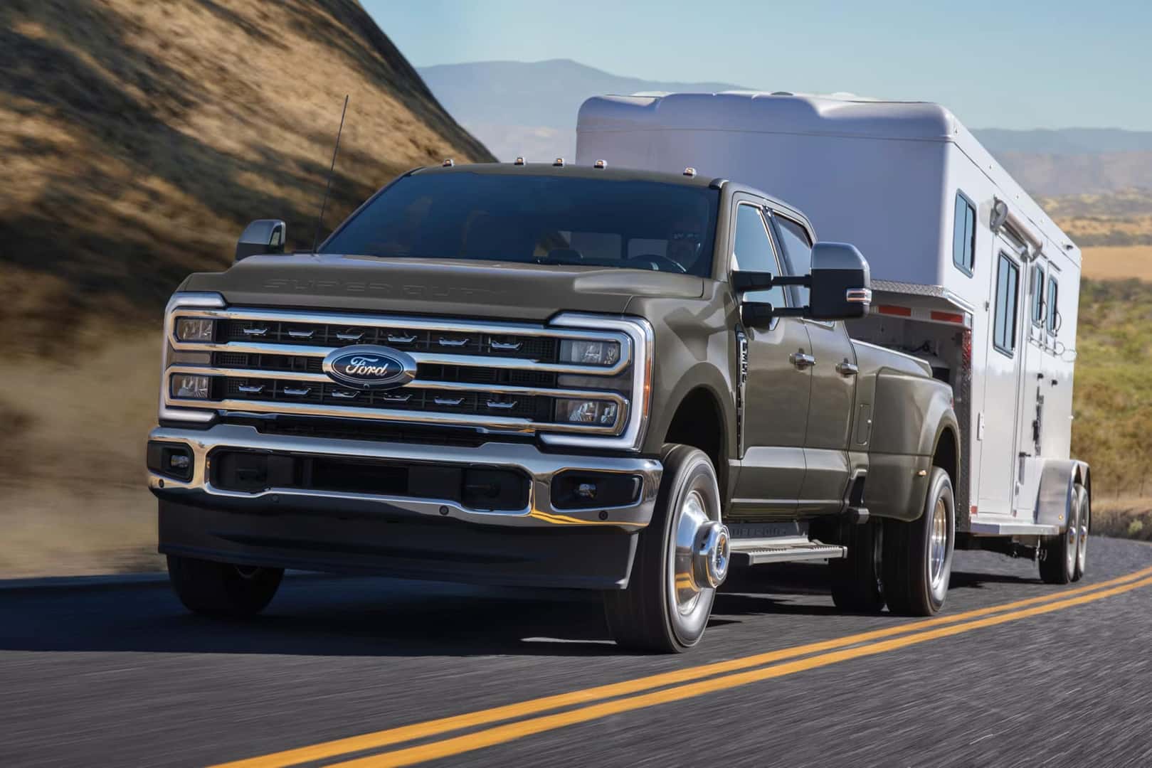Ford F-350 Dually pulling a heavy trailer