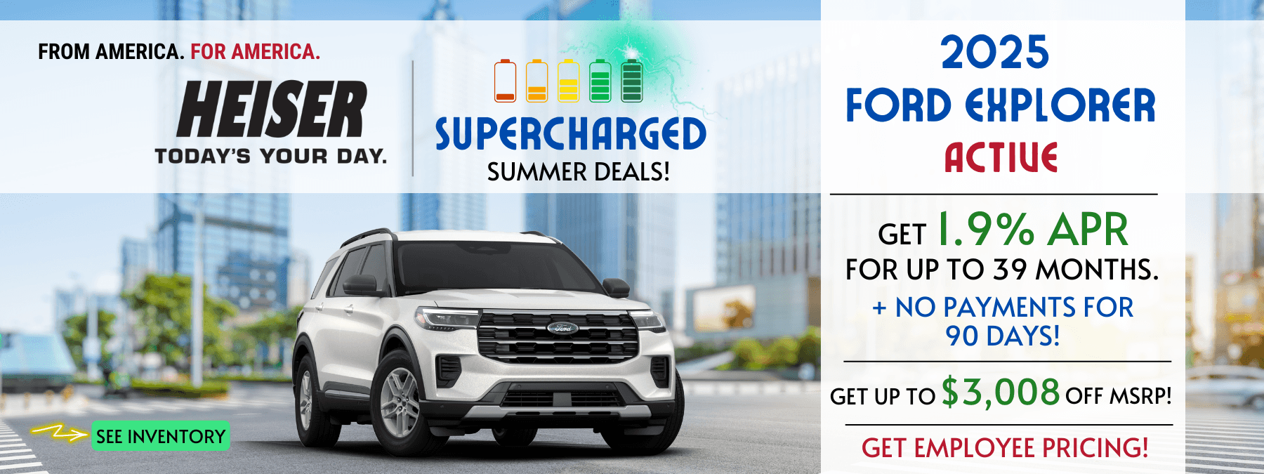 2025 Ford Explorer Active Low APR Rates, NO PAYMENTS FOR 90 DAYS, and up to $3,008 OFF MSRP!