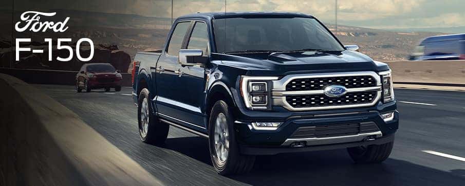 A Ford F-150 truck on a highway