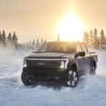 Black Ford F150 Lightning Electric Pickup Snow