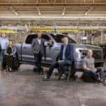 Ford Lightning gray pickup with Ford employees