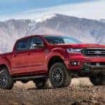 Ford Ranger Red Pickup Outside Dirt Mountains