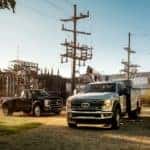 Two Ford F-Series Pickups Outside Light Polls