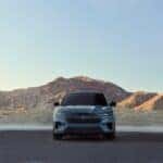 Blue Ford Mustang Mach-E SUV Mountains Blue Sky