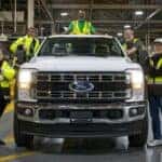 White Ford Super Duty Pickup Workers Factory