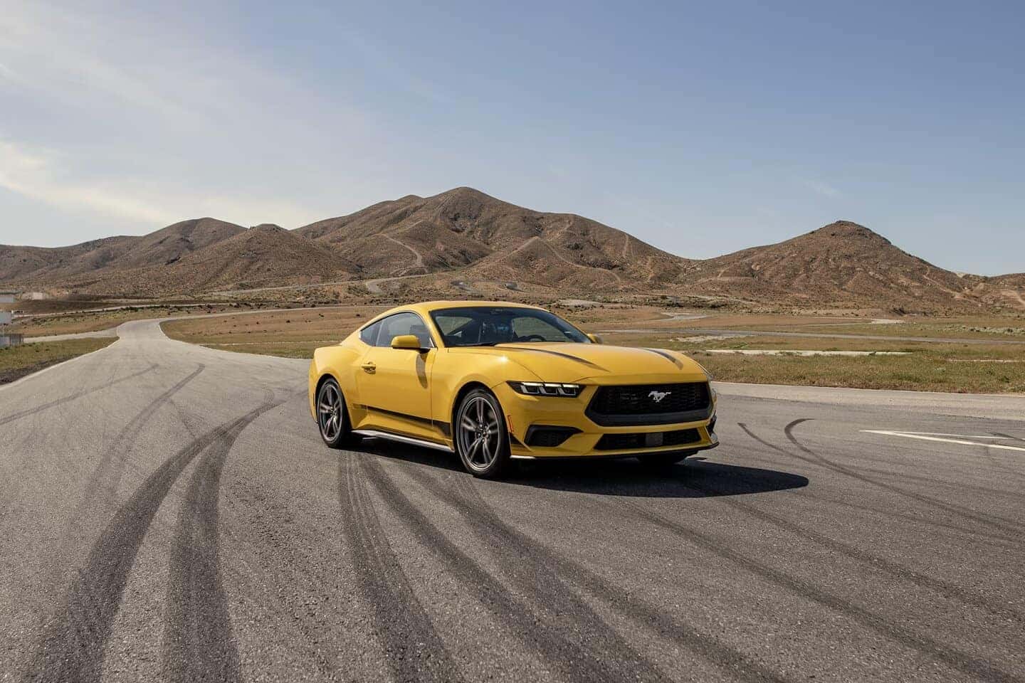 Yellow Ford Mustang Sports Car Mountains
