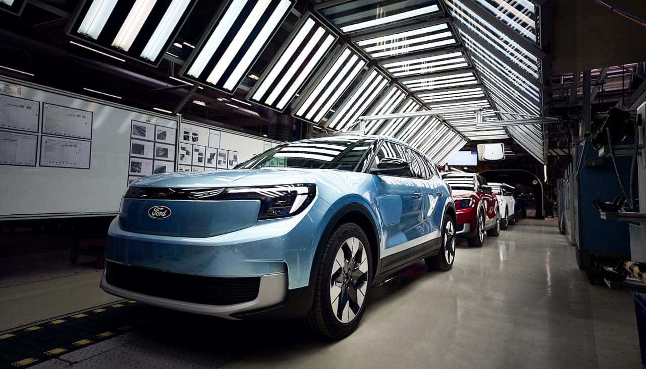 Blue Ekectric Ford Explorer SUV Factory