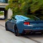 Blue Ford Mustang Sports Car Street Green Bushes