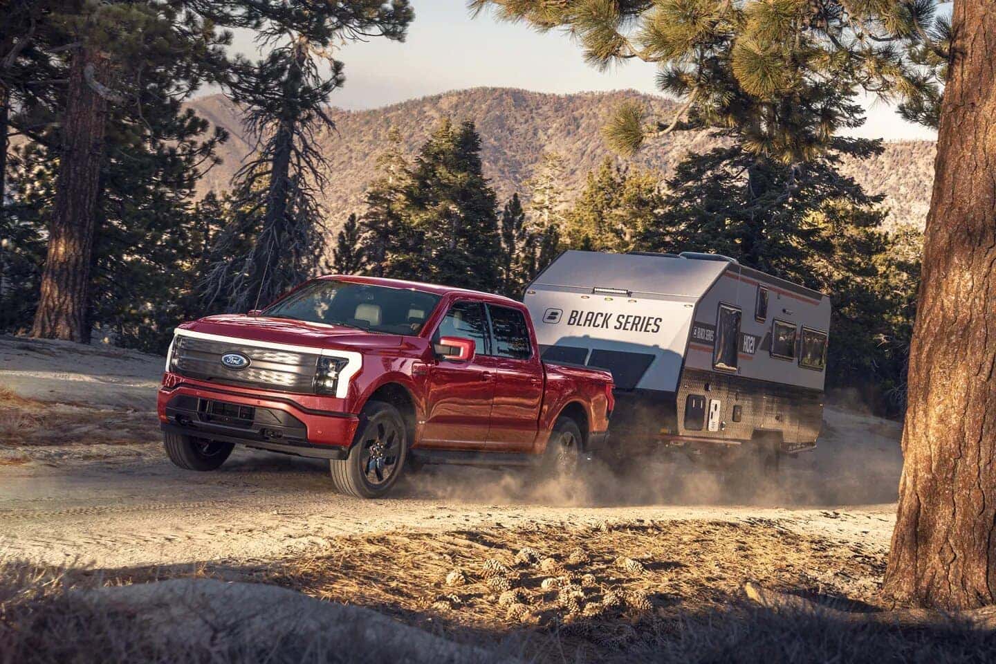 Red Ford F-150 Lightning Trailer in Forest