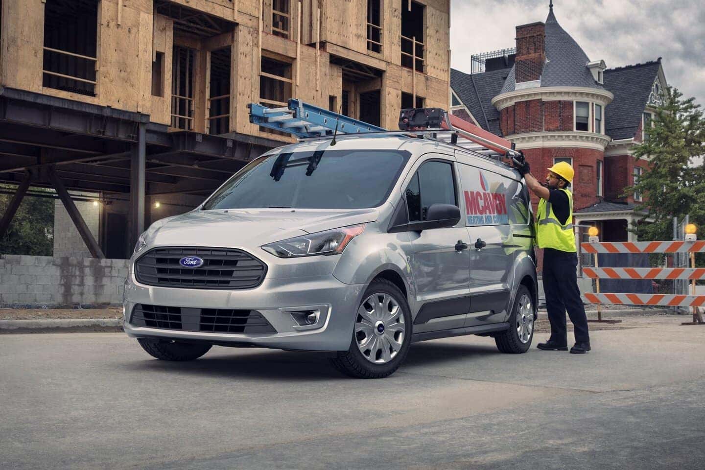 Gray Ford Transit Connect Van Buildings Man Construction