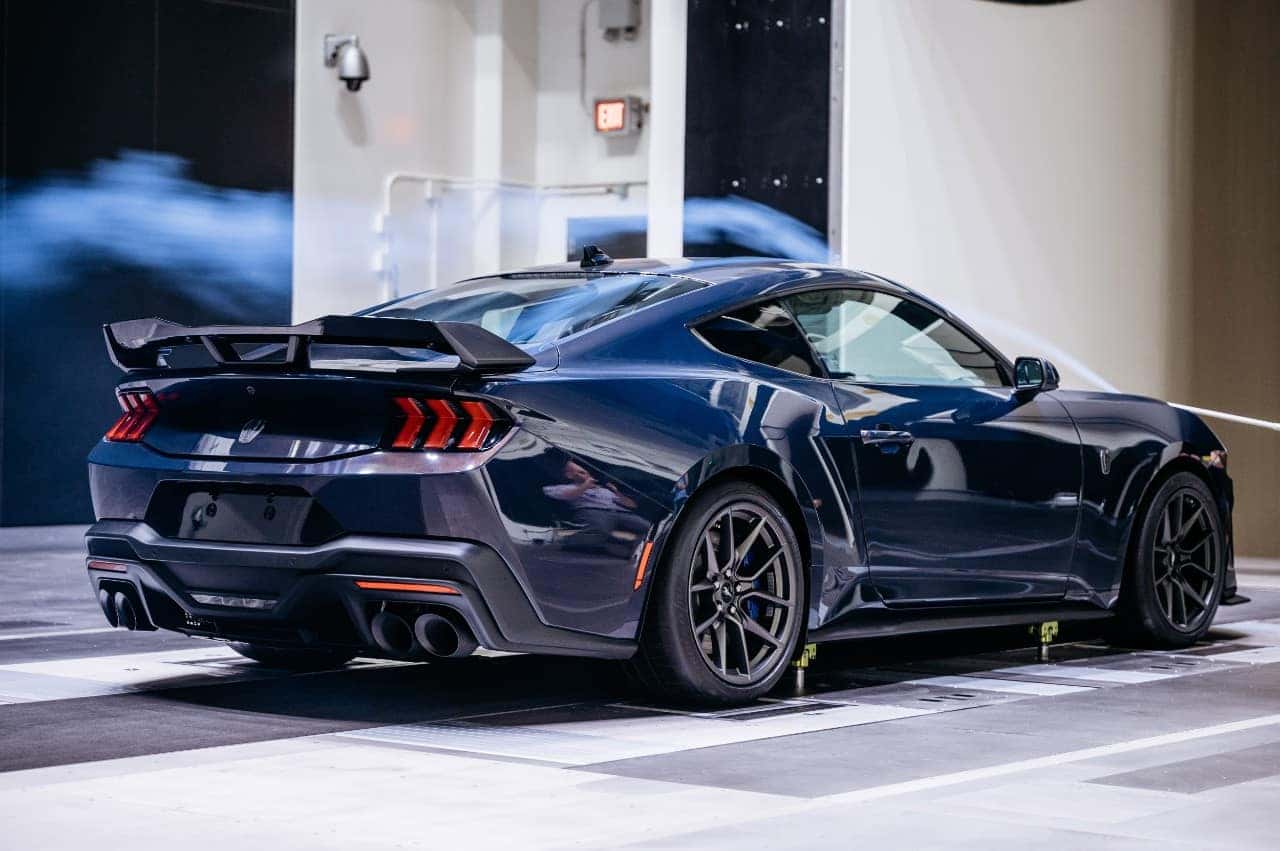 Blue Ford Mustang Dark Horse Sports Car Street White Wall