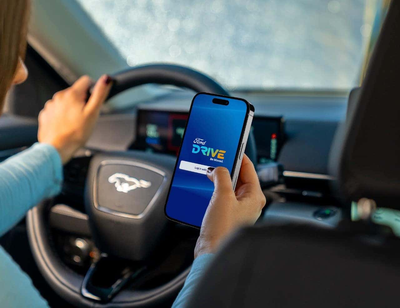 Ford Steering Wheel Black Cell Phone Person