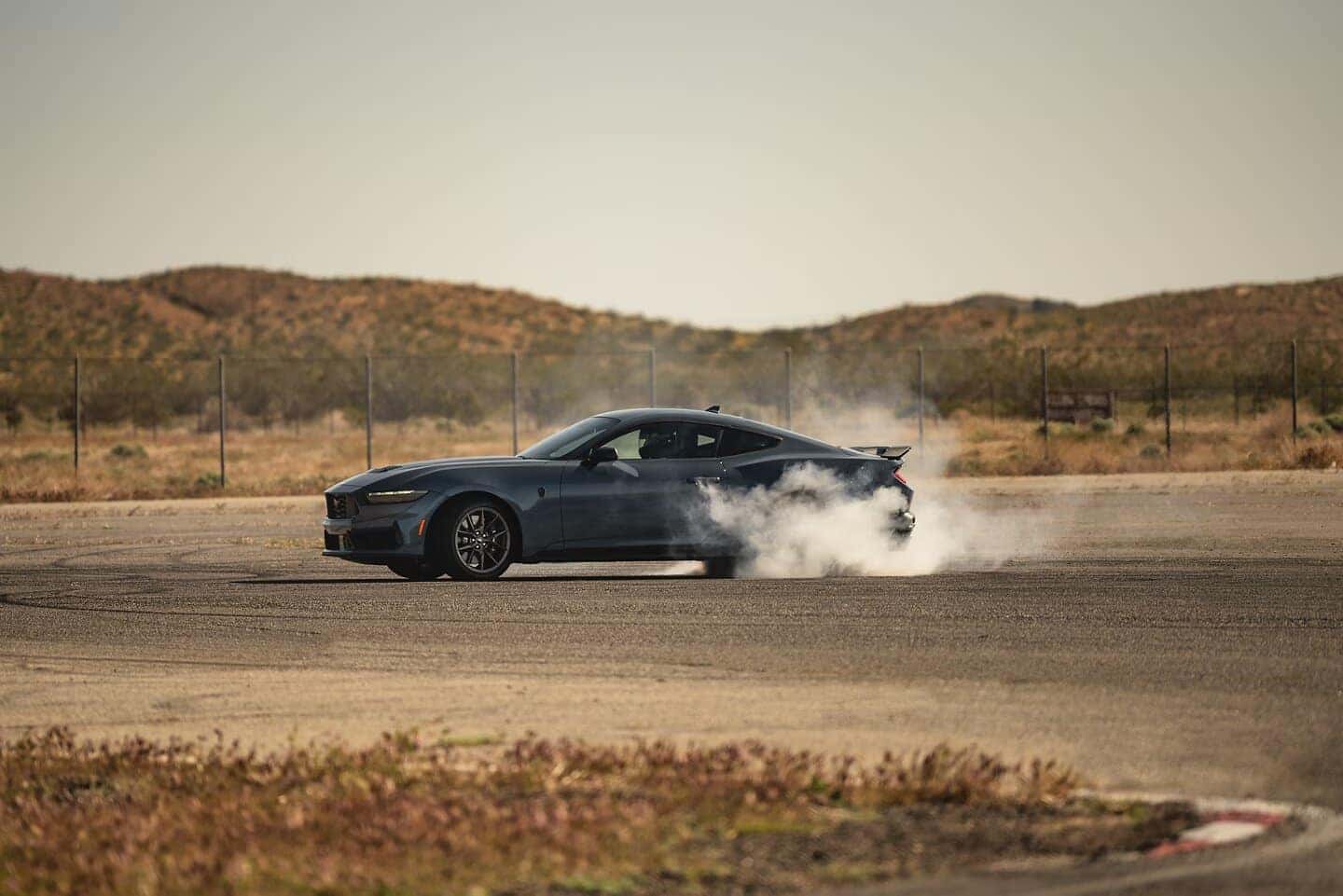 Blue Ford Mustang Sports Car Tire Smoke Mountain 