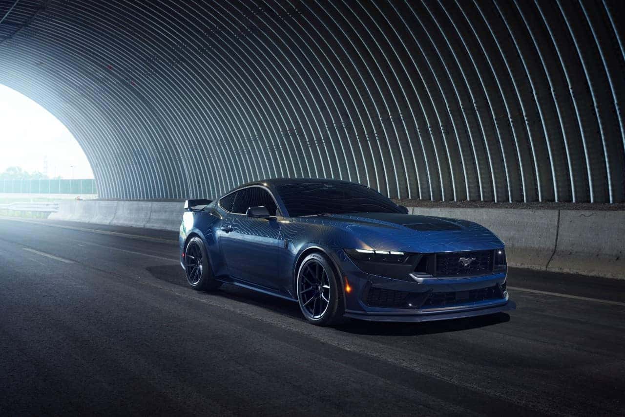 Blue Ford Mustang Dark Horse Sports Car Tunnel