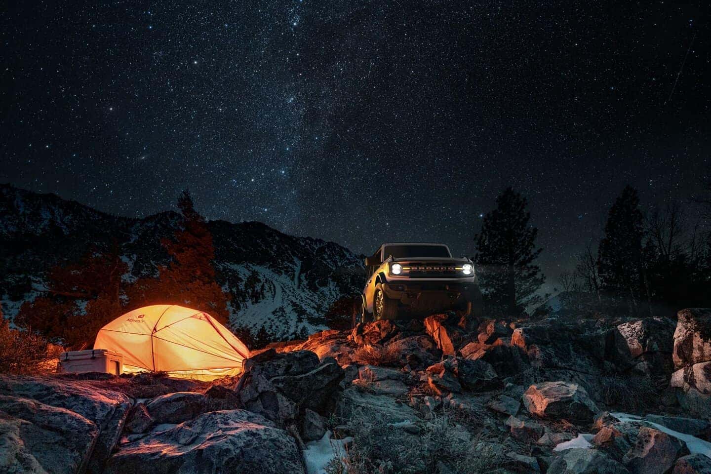 Rocks Mountains Stars Tents Ford Bronco SUV