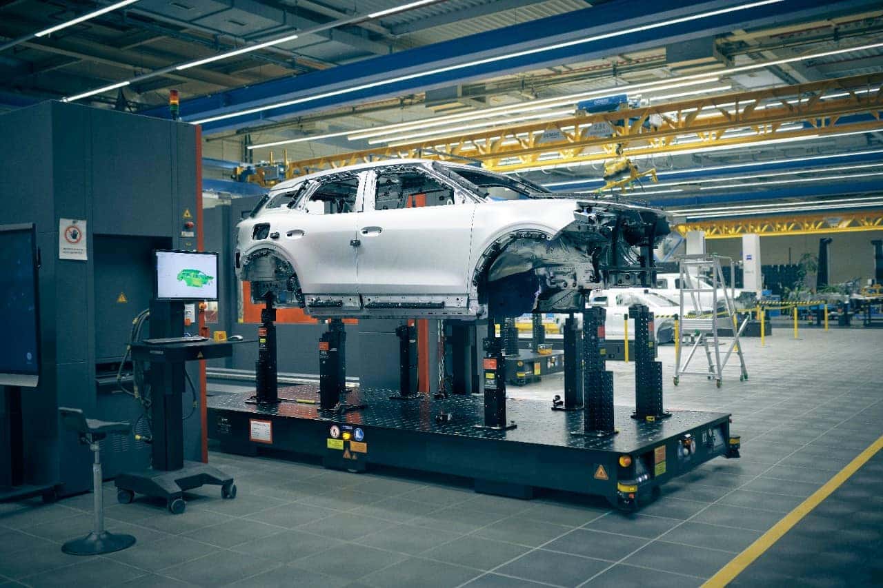 White Ford EV Explorer SUV Factory Black Mount