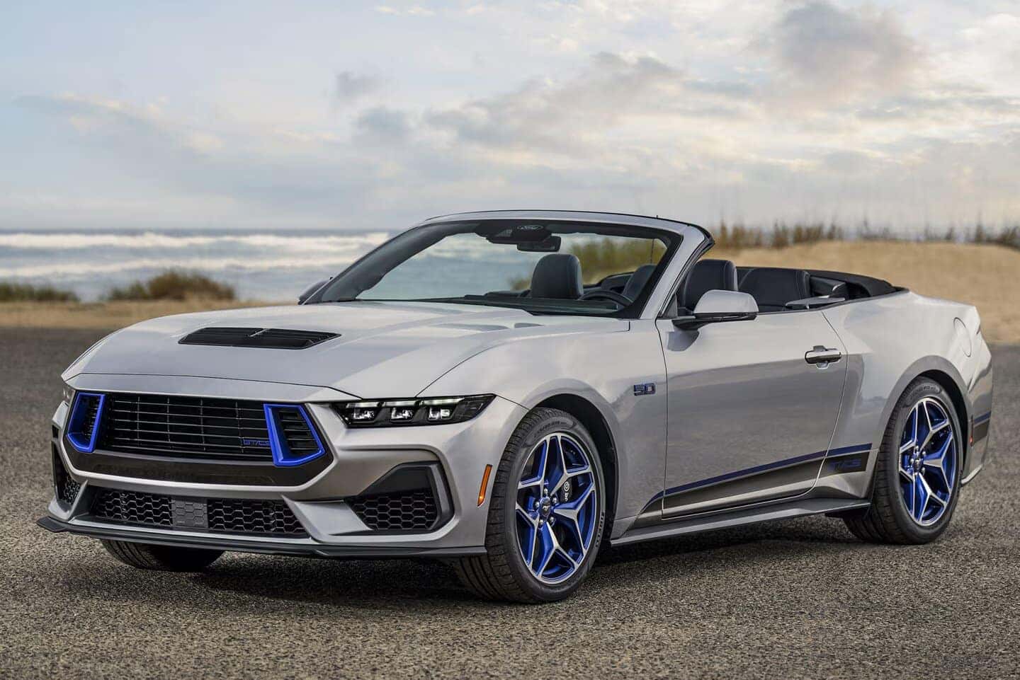 Silver Ford Mustang Sports Car Soft Top