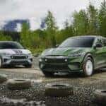 Green and Silver Mustang Mach-E EV SUV