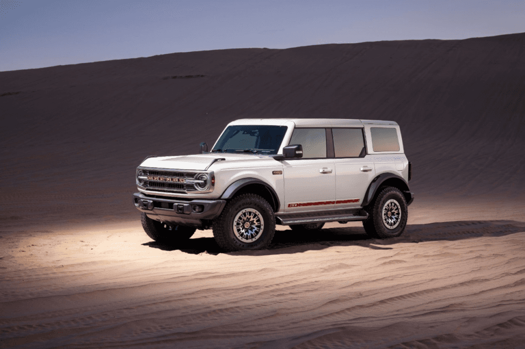 2026 Bronco in white, in the desert for the 60th Anniversary Package