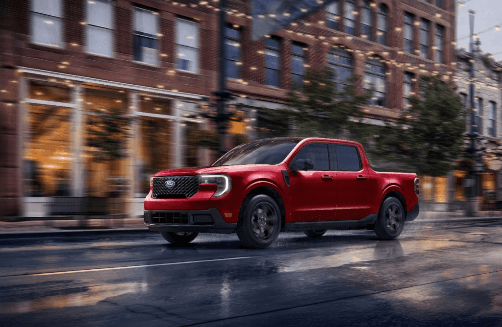 2026 Ford Maverick in red, in city streets