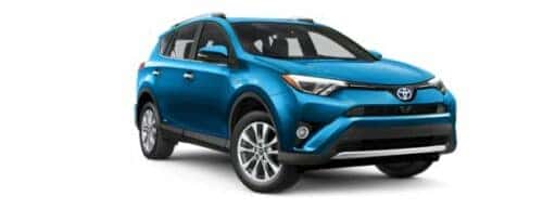 A blue 2018 Toyota RAV4 Hybrid is angled right.