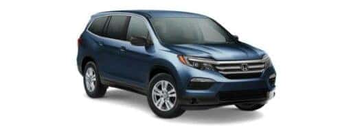 A blue 2018 Honda Pilot LX is angled right.