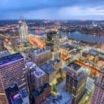 Aerial view of tall city buildings in Cincinnati Ohio