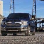 A blue 2019 Ford F-150 drives through a Ohio factory