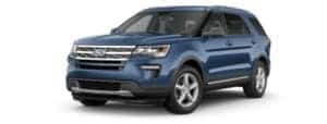 A blue 2019 Ford Explorer is facing left.