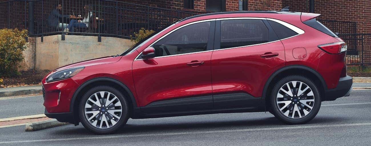 A red 2020 Ford Escape is parked in front of a restaurant near Cincinnati, OH.